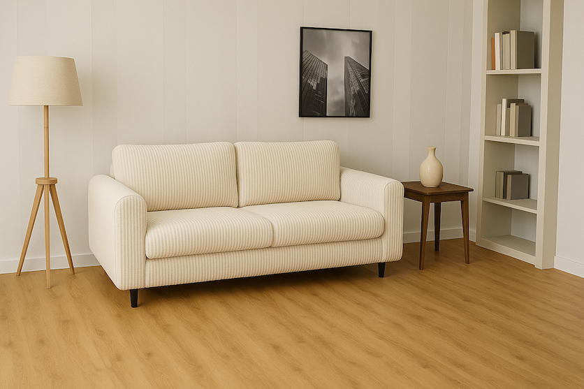 Cream sofa visualized in a living room