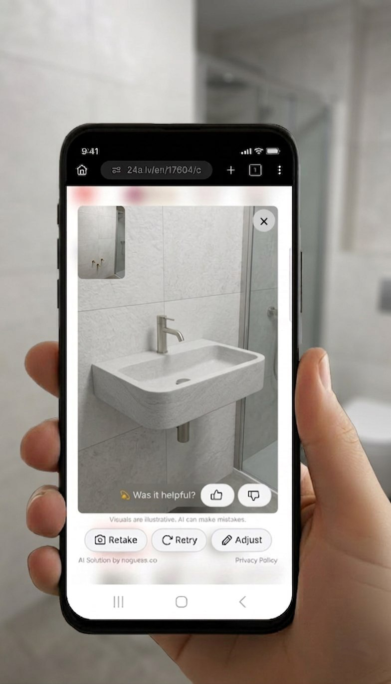 Bathroom sink visualized with NoGuess on a phone